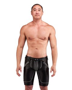 Mister B Leather FXXXer Shorts - Noir avec liseré Blanc 