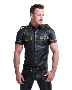 Mister B Leather Police Shirt Short Sleeves Yellow Piping