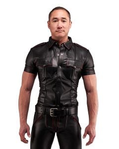 Mister B Leather Police Shirt Short Sleeves Red Piping