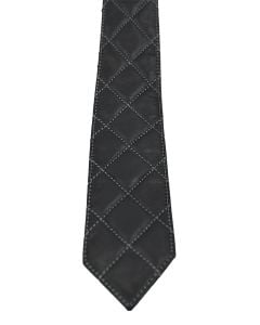 Mister B Leather Padded Tie Black - Grey Stitching