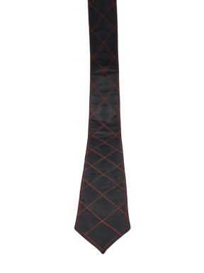 Mister B Leather Padded Tie Black - Red Stitching