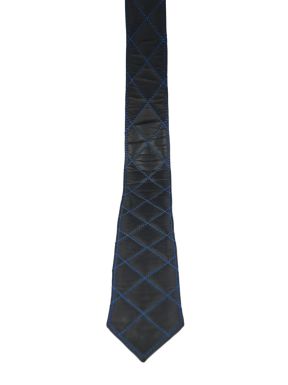 Mister B Leather Padded Tie Black - Blue Stitching