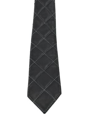 Mister B Leather Padded Tie Black - Grey Stitching
