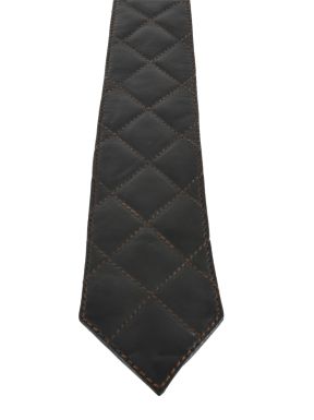Mister B Leather Padded Tie Black - Brown Stitching