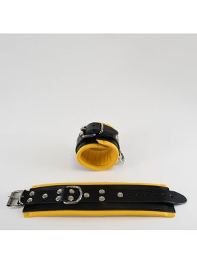Mister B Leather Ankle Restraints Black Yellow Padding