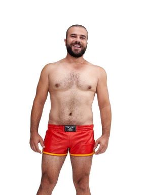Mister B Leather Circuit Sport Shorts - Red Yellow