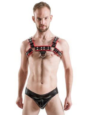 Mister B Rubber Chest Harness Premium Black Red - buy online at www.misterb.com